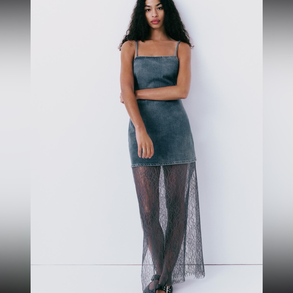 Zara limited edition denim with lace dress